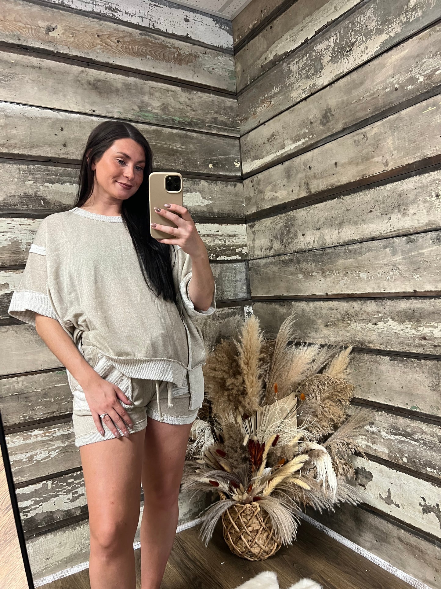 Taupe Top & Pocket Shorts Set