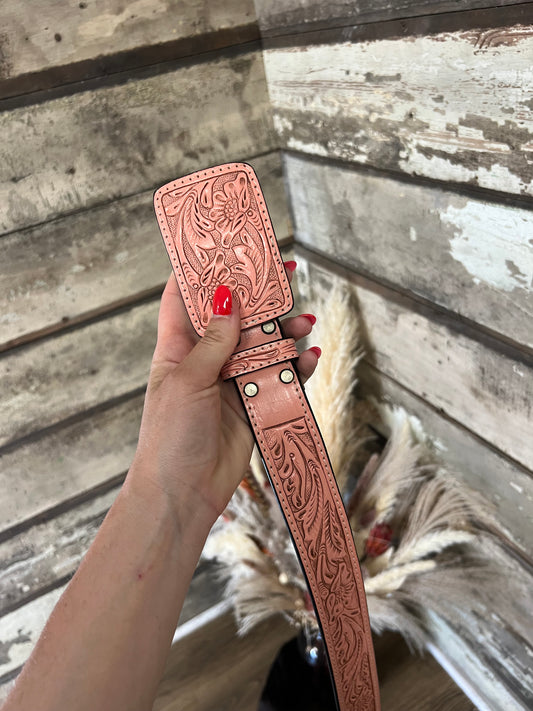 Genuine Leather Tooled Belt