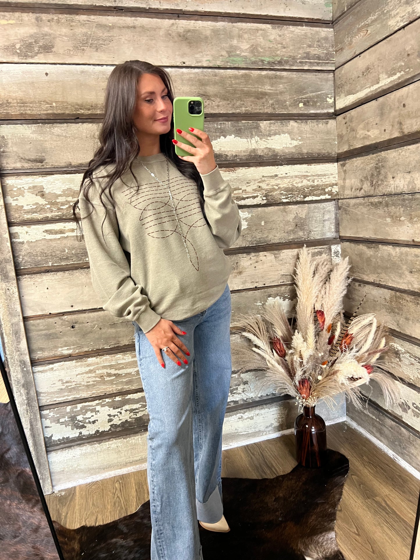 Boot Stitch Western Crew Neck